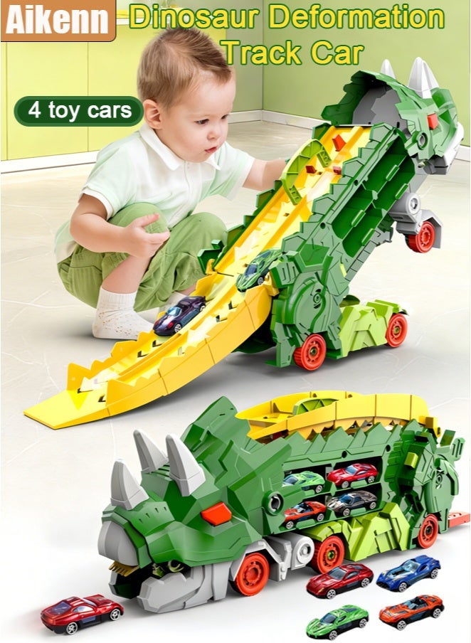 أيكين سيارة لعبة ديناصور تبتلع 4 سيارات لعبة، مسار انزلاقي للإخراج، سيارة تخزين من سبيكة معدنية، سيارة لعبة تعليمية للأطفال، لعبة ديناصور تعليمية، سيارة مسار ديناصور متحولة، سيارة ديناصور ثنائية الشكل تبتلع، ألعاب حفلات أطفال خضراء - Image 1